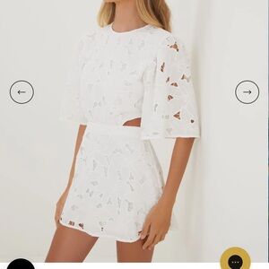 White Sheath Dress with Flutter Sleeves and Crew Neck